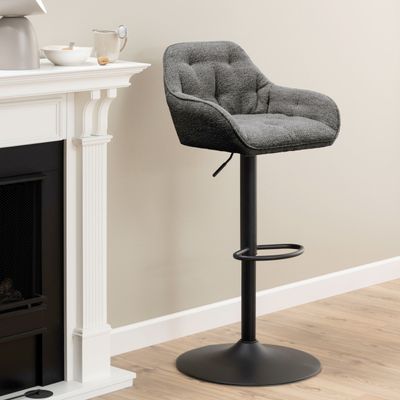 Bendt Draaibare Barkruk 'Loren' Bouclé, kleur Antraciet (zithoogte 63-84cm)