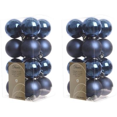 Decoris kleine kerstballen - 32x st - donkerblauw - 4 cm - kunststof - onbreekbare kerstballen