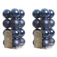 Decoris kleine kerstballen - 32x st - donkerblauw - 4 cm - kunststof - onbreekbare kerstballen