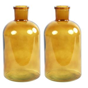 Countryfield Vaas - 2x - goudgeel - glas - apotheker fles vorm - D14 x H27 cm