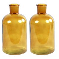 Countryfield Vaas - 2x - goudgeel - glas - apotheker fles vorm - D14 x H27 cm