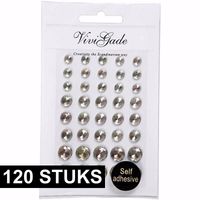 120x Decoratieve zilveren parel stickers - thumbnail