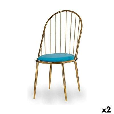 Stoel Gift Decor Blauw Gouden Polyester Ijzer 48 x 95,5 x 48 cm Stangen (2 Stuks)