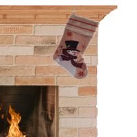 Decoratie kerstsok jute met sneeuwpop applicatie H45 cm - thumbnail