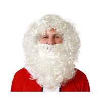 Verkleedpruik voor heren met krullen - De kerstman - wit - met volle baard en snor - thumbnail