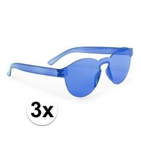 3x Blauwe verkleed zonnebrillen voor volwassenen