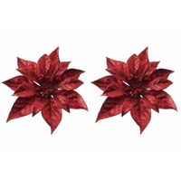 6x Kerstboomversiering bloem op clip rode kerstster 18 cm