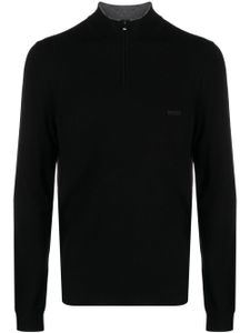 BOSS logo-embroidered virgin wool jumper - Noir