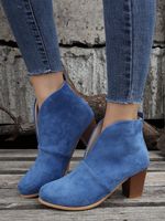 Women's Front V Cut-out Chunky Heel Slip On Booties