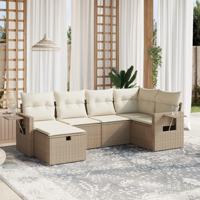 6-delige Loungeset met kussens poly rattan beige