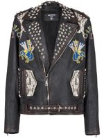 Balmain veste bomber en cuir à logo brodé - Noir