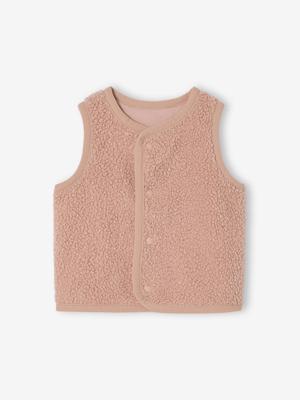 Mouwloos baby vest in imitatiebont roze (poederkleur)