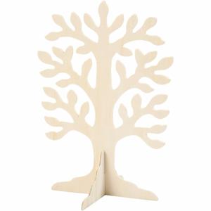 Houten decoratie boompje - 30 x 21,5 cm - knutselen - geldboom/wensboom - triplex bomen