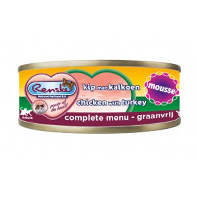 Renske Graanvrij mousse kip met kalkoen natvoer kat (blik) 2 trays (48 x 70 g)