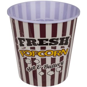 Popcorn bak - rood/wit - kunststof - D17,5 cm - 5 liter - herbruikbaar