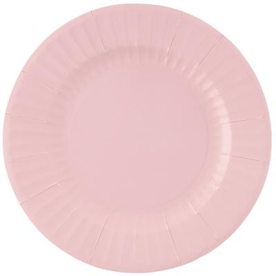Feestbordjes/BBQ bordjes - 8x - lichtroze - rond - papier/karton - 27cm