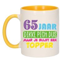 Verjaardag cadeau mok 65 jaar - geel - dikke pech dus - 300 ml - Keramiek