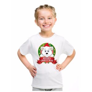 IJsbeer kerstmis shirt wit voor jongens en meisjes XL (158-164)  -