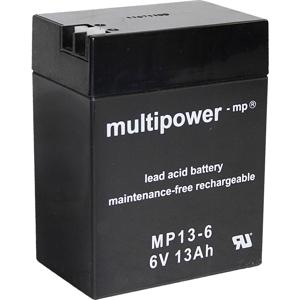 multipower MP13-6 Loodaccu 6 V 13 Ah Loodvlies (AGM) (b x h x d) 108 x 140 x 70 mm Kabelschoen 4.8 mm, Kabelschoen 6.35 mm Onderhoudsvrij, Geringe zelfontlading