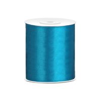 1x Satijnlint turquoise blauw rol 10 cm x 25 meter cadeaulint verpakkingsmateriaal   - - thumbnail