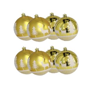 8x stuks gedecoreerde kerstballen goud kunststof 8 cm