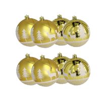 8x stuks gedecoreerde kerstballen goud kunststof 8 cm - thumbnail