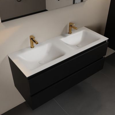 Mondiaz Aivy 120 cm badmeubelset urban - met wastafel talc 2 kraangaten dubbel