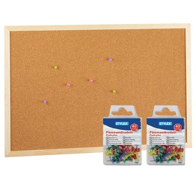 Prikbord 60 x 40 cm - met 80x stuks grote punaises - Kinderkamer - keuken - prikborden