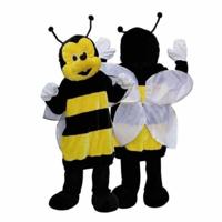 Bijen kostuum - zwart/geel - pluche - volwassenen - one size - met hoofd - bijenpak