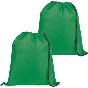 Gymtas/lunchtas/zwemtas met rijgkoord - 2x - voor kinderen - groen - 35 x 41 cm