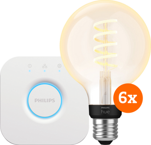 Philips Hue Filament White Ambiance Globe 6-Pack + Bridge