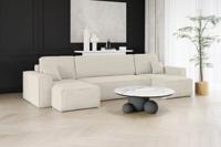 2dekans U-bank Karlo - Ribstof Creme - Slaapbank met opbergruimte - 4 zits (Vlekken - Niet in originele verpakking)