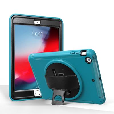 Voor iPad Mini 3 & 2 & 1 360 graden rotatie PC + TPU beschermhoes met houder & hand strap (licht blauw)
