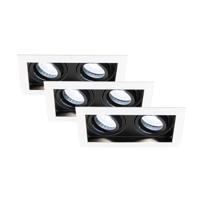 Set van 3 Durham - LED Inbouwspot - 8 Watt 690 Lumen - 6500K Daglicht wit - Dubbel - GU10 - Kantelbaar - IP20 voor binnen - Rechthoek - Wit/Zwart