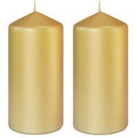 2x stuks gouden cilinderkaarsen/ stompkaarsen 15 x 7 cm 52 branduren - Mat goud