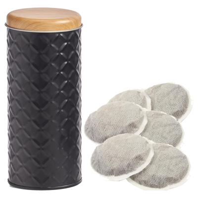 Bewaarblik voor koffiepads - zwart - metaal - 7,5 x 18 cm - 680 ml - voorraadpot