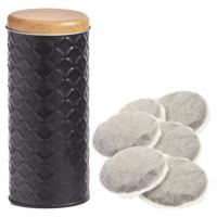 Bewaarblik voor koffiepads - zwart - metaal - 7,5 x 18 cm - 680 ml - voorraadpot