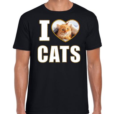 I love cats t-shirt met dieren foto van een rode kat zwart voor heren I love cats t-shirt met dieren foto van een rode kat zwart voor heren