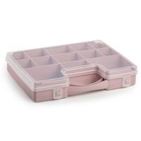 Plasticforte Opbergkoffertje - 13-vaks - oud roze - opbergkoffer - sorteer box - 27,5 x 20,5 x 3 cm