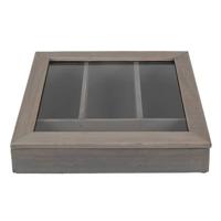 Clayre & Eef Bestekbak 30x30x8 cm Grijs Hout Glas Vierkant