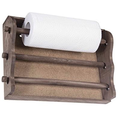 Keukenrol houder/folie dispenser wand - walnoot hout - 30 x 36 cm - keuken organizer/rollenhouder