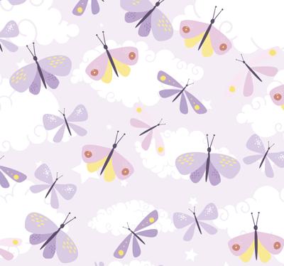 Pastel paarse tinten vlinder behang