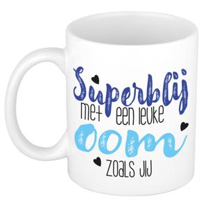 Cadeau koffie/thee mok voor oom - blauw - super blij - keramiek - 300 ml