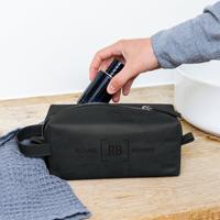 Leren toilettas met naam - Zwart