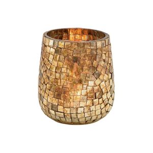 Glazen design windlicht/kaarsenhouder mozaiek champagne goud 11 x 10 cm   -