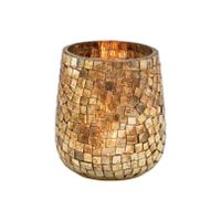 Glazen design windlicht/kaarsenhouder mozaiek champagne goud 11 x 10 cm   - - thumbnail