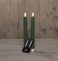 Anna&apos;s Collection LED dinerkaars flame effect ribbel 23 cm groen 2 stuks
