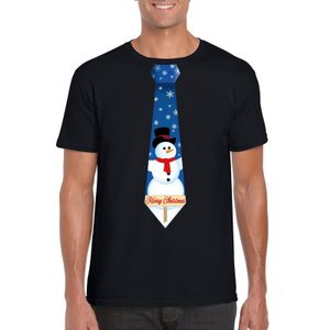 Fout kerst t-shirt zwart met sneeuwpop stropdas voor heren