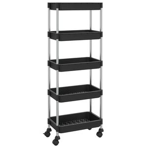 The Living Store Trolley Opbergwagen - 42 x 29 x 128 cm - Zwart - Sterke ABS-Kunststof