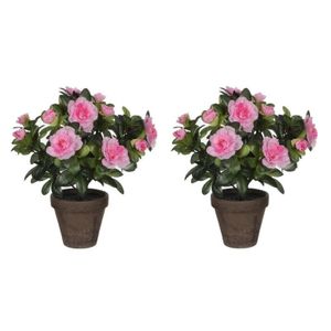 3x stuks groene Azalea kunstplanten roze bloemen 27 cm in pot